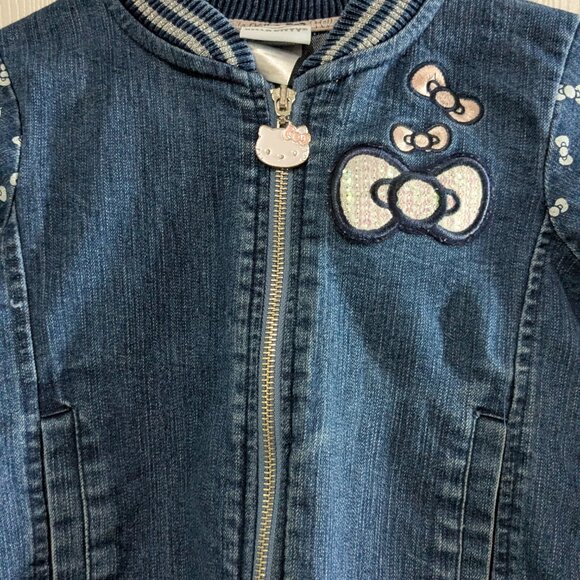 Hello Kitty Girl's Denim Varsity Jacket, Size 5, Sequin Logo Blue, Full Zip - Picture 3 of 15